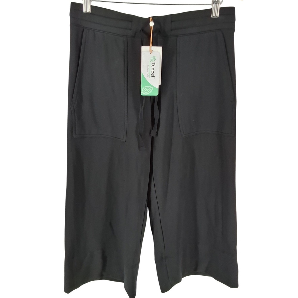 Quince SuperSoft Fleece Wide Leg Pants Black Tencel Modal Blend M